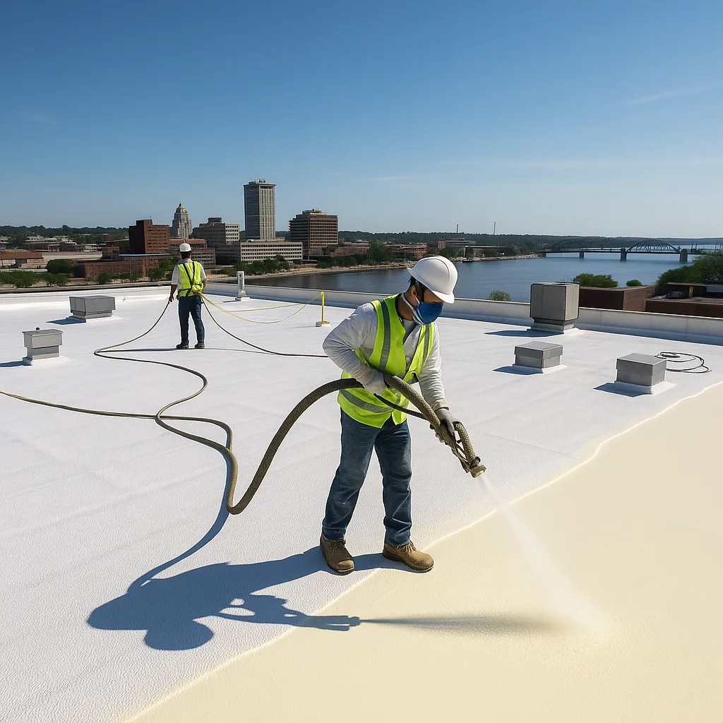Spray foam roofing installation on a commercial building in Peoria